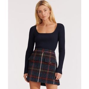 Veronica Beard Clara Pullover Square Neck Ribbed Sweater Navy XS